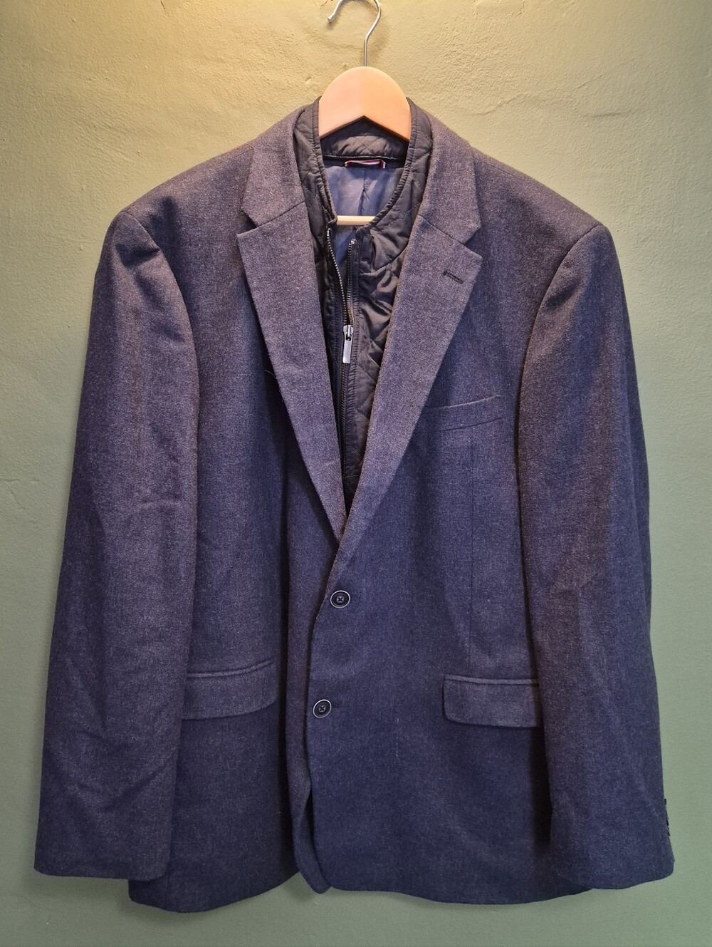 Tommy Hilfiger Navy Wool Blend Blazer Quilted Zip Insert 48R